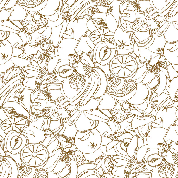 Seamless pattern with set of sweet fruits and berries. Apples, w - Vektor, obrázek
