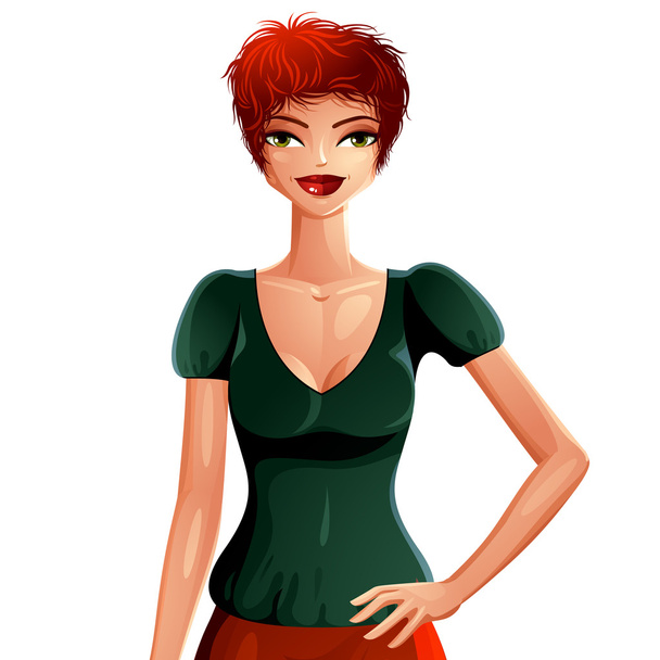 Red-haired sexy beautiful woman - Vector, Imagen