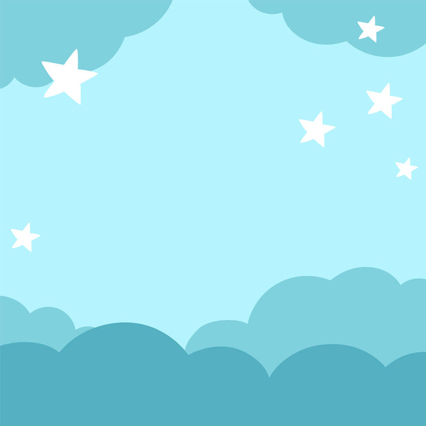 Διανυσματικό μπλε αφηρημένο φόντο με σύννεφα και αστέρια. Μαγεία ή φαντασία παγκόσμια σκηνή με θέση για κείμενο. Χαριτωμένο παραμυθένιο τετράγωνο τοπίο της φύσης για την κάρτα, τα μέσα κοινωνικής δικτύωσης. Εικόνα νυχτερινού ουρανού για παιδιά - Διάνυσμα, εικόνα