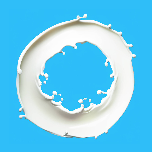 Сплеск молока ізольовано на світло-блакитному фоні - Фото, зображення