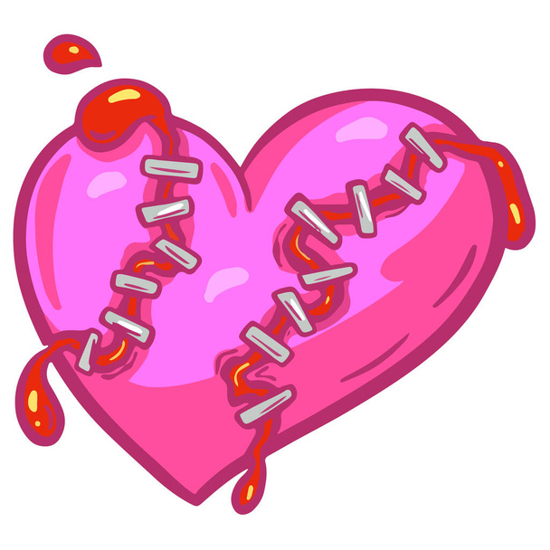 Cartoon Zombie Love Heart Valentines Day Halloween Ilustrace s kostmi a krví - Vektor, obrázek