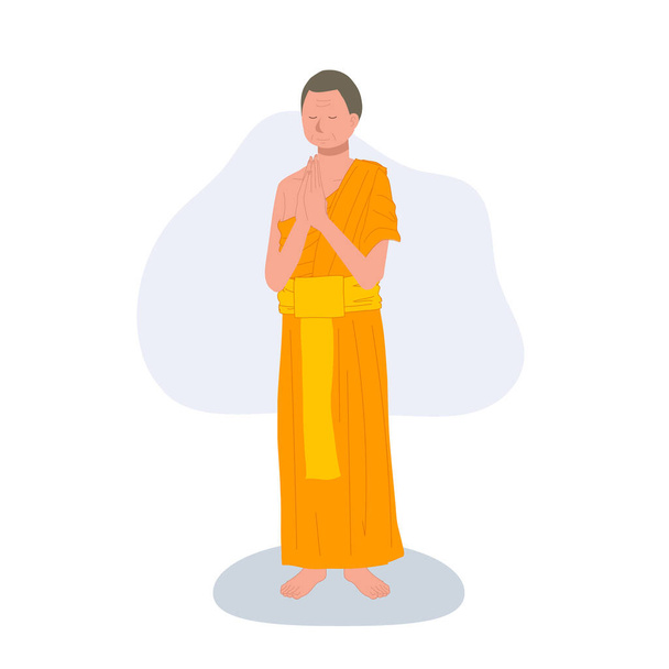 Full length standingThai monk praying. - Vector, Image