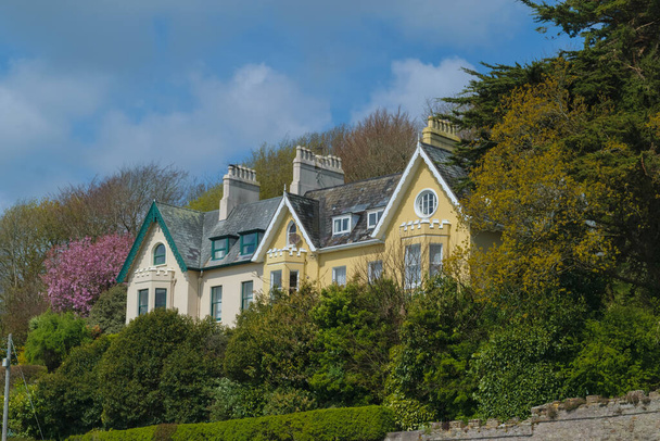 Boeiende Residenties. Charmant huis gevels versierd met tuinen in Cobh, Ierland - Foto, afbeelding