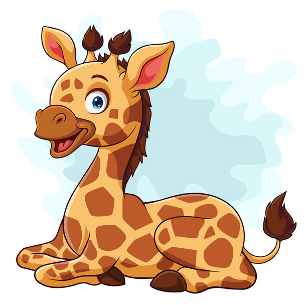 Karikatur lustige kleine Giraffe sitzt - Vektor, Bild