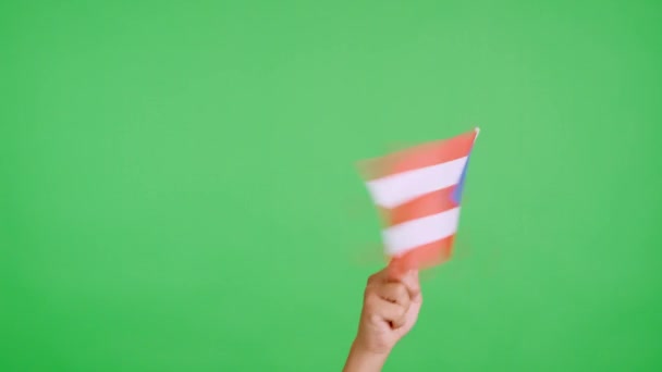 Slow motion video in studio with chroma of a hand waving a pennant of the national flag of Puerto Rico from side to side - Filmmaterial, Video