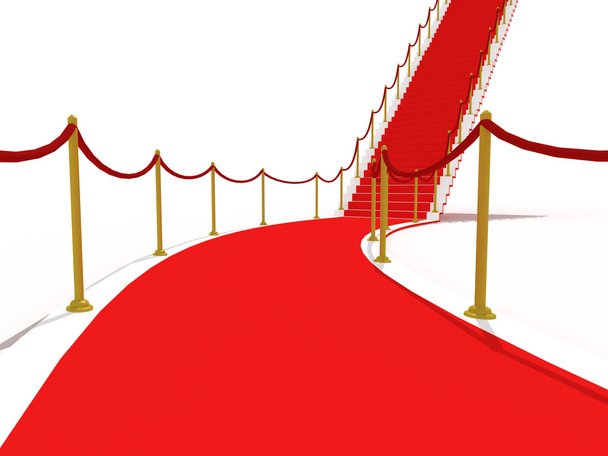Imagem na escadaria com tapete vermelho, iluminado
 - Foto, Imagem