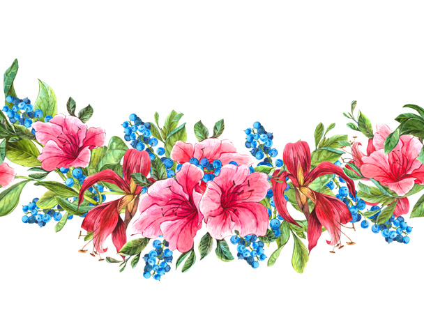 Naadloze aquarel grens met tropische bloemen - Foto, afbeelding