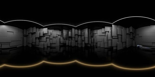 donkere futuristische architectuur design studio equirectangular 360 graden panorama vr virtual reality content - Foto, afbeelding