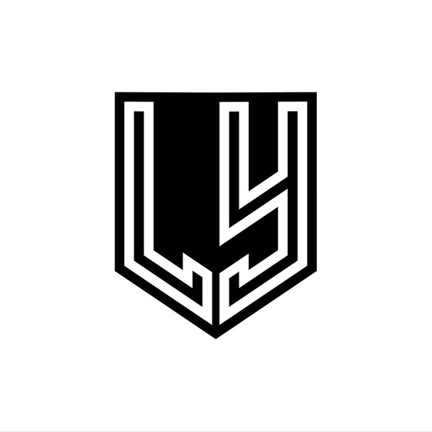 LY Letter Logo μονόγραμμα ασπίδα γεωμετρική γραμμή στο εσωτερικό πρότυπο σχεδιασμού ασπίδα στυλ - Φωτογραφία, εικόνα