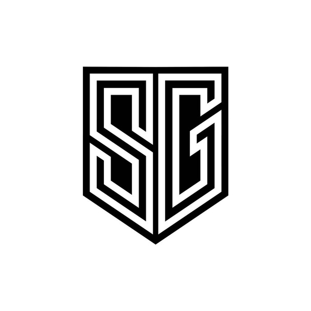 SG Lettre Logo monogramme bouclier ligne géométrique à l'intérieur modèle de conception de style bouclier - Photo, image