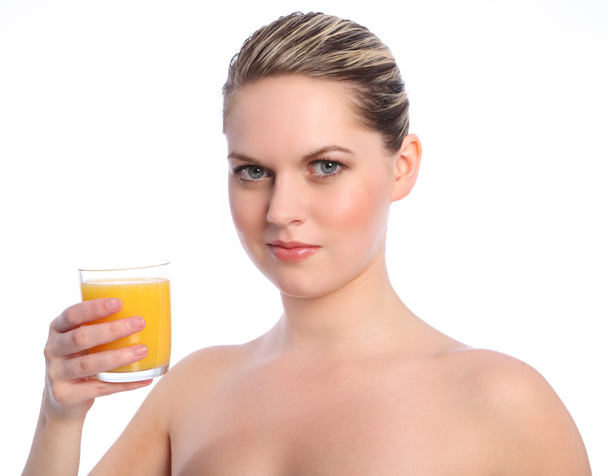 Vitamin C orange fruit juice drink for young woman - Fotoğraf, Görsel