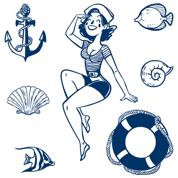 Vector sea icon set. Set of nautical design elements - Vector, Image