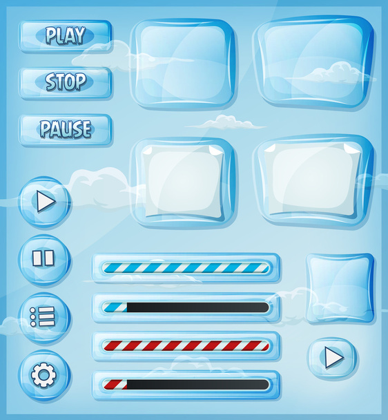 Скляні прозорі піктограми набір для гри Ui
 - Вектор, зображення