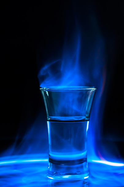 Glass with flaming coctail - Foto, imagen
