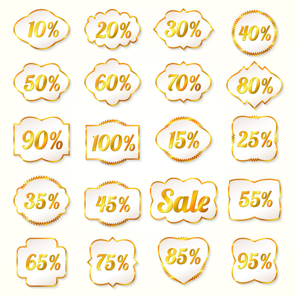Zlatá sada štítků procenta na prodej - Vektor, obrázek