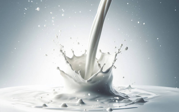 melk, melk inschenken, saus spreiden, witte achtergrond - Foto, afbeelding