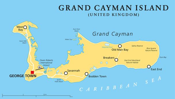 Grand Cayman Island Poliittinen kartta
 - Vektori, kuva