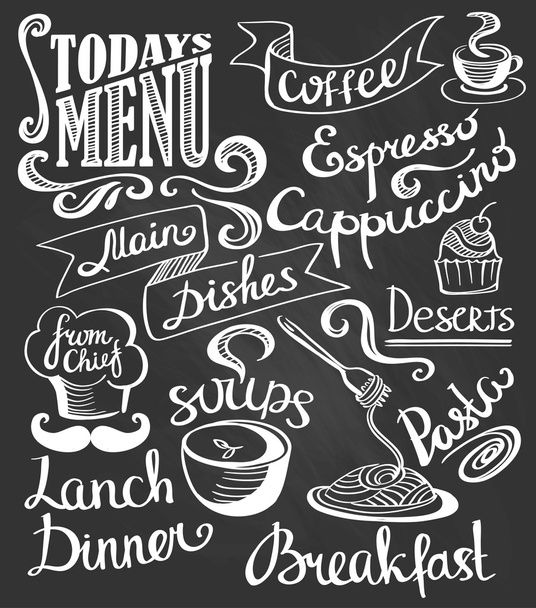 Coffee drinks menu on blackboard - Vector, Image