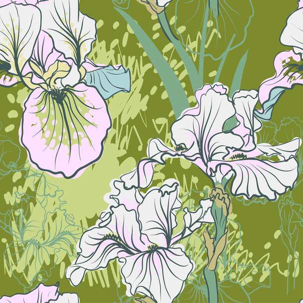 Decorative iris flowers in retro colors. - Vector, Imagen