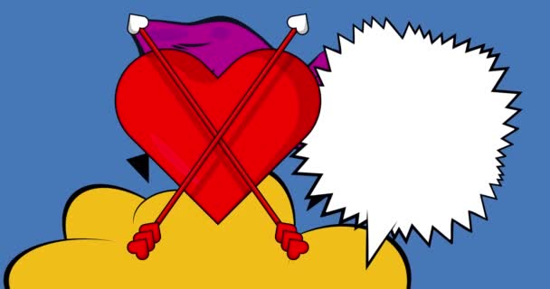 Corazón de flecha de dibujos animados con burbuja de habla en blanco, cómic Valentine 's Day Symbol video. Retro cómics pop art animación. - Imágenes, Vídeo
