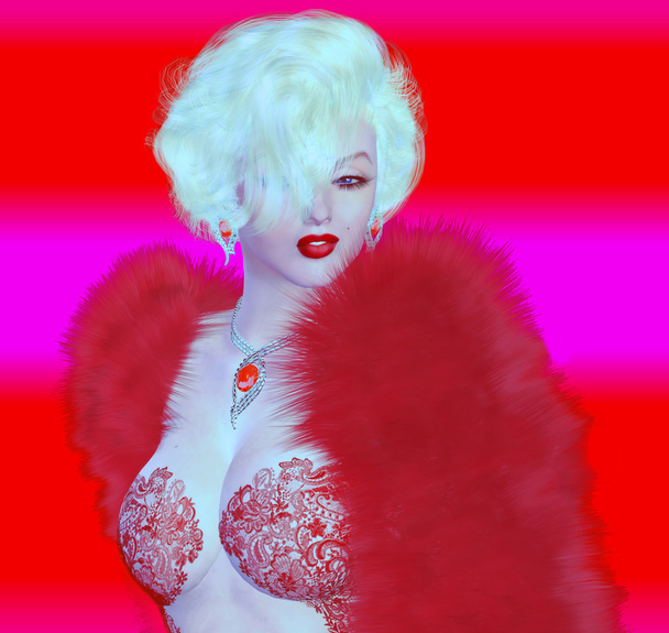 Блондинка бомба на червоно-рожевому абстрактному фоні
. - Фото, зображення
