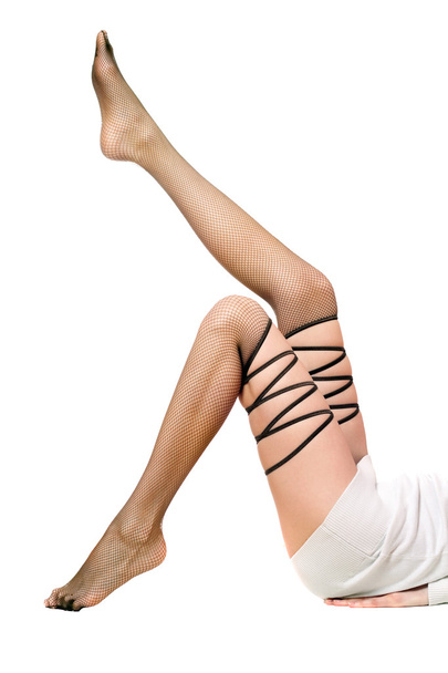 Beautiful shapely women's legs in pantyhose. Isolated - Zdjęcie, obraz
