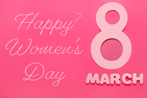 Greeting card for Women's Day with figure 8 on pink background - Photo, Image