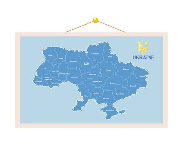 Detailed map of ukraine with cities and region's borders. - Vector, Image