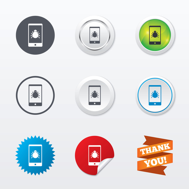 Smartphone virus sign icons - Вектор,изображение