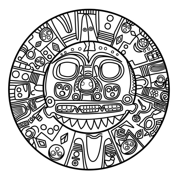Golden sun of Echenique. Pre-Hispanic golden plate of unknown meaning. Maybe representing the sun god Inti, worn as breastplate by Inca rulers. Since 1986 it is the coat of arms of the city Cusco. - Vector, Image