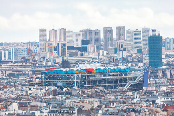Parijs moderne architectuur panorama. Gebouwen architectuur van Parijs wijk. Grijze stad achtergrond - Foto, afbeelding