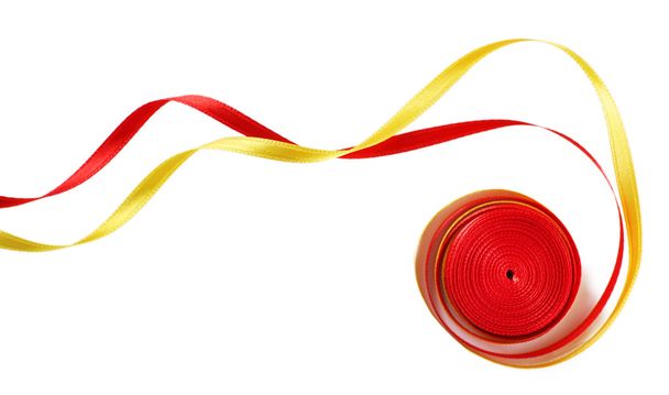 Colorful red and yellow ribbons isolated on white - Φωτογραφία, εικόνα