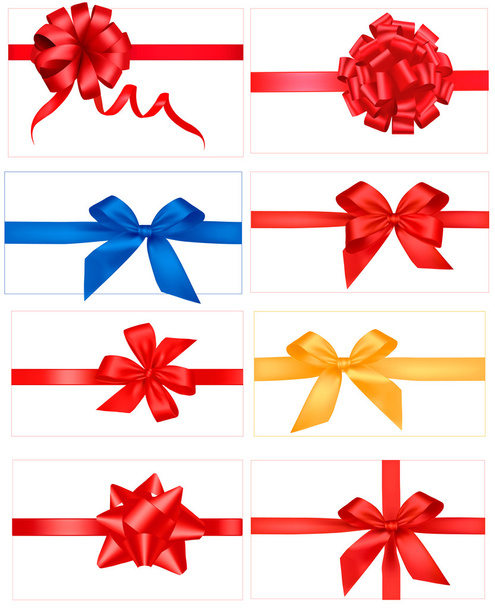 Big set of red gift bows with ribbons. Vector. - Vetor, Imagem