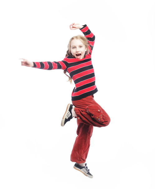 girl jumps on a white background - Foto, Imagen