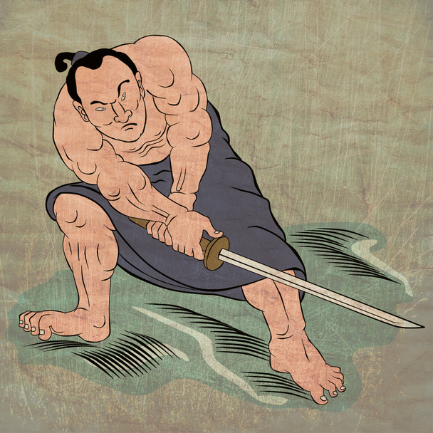 Самурай воїн з катана меч бойових позицію - Фото, зображення