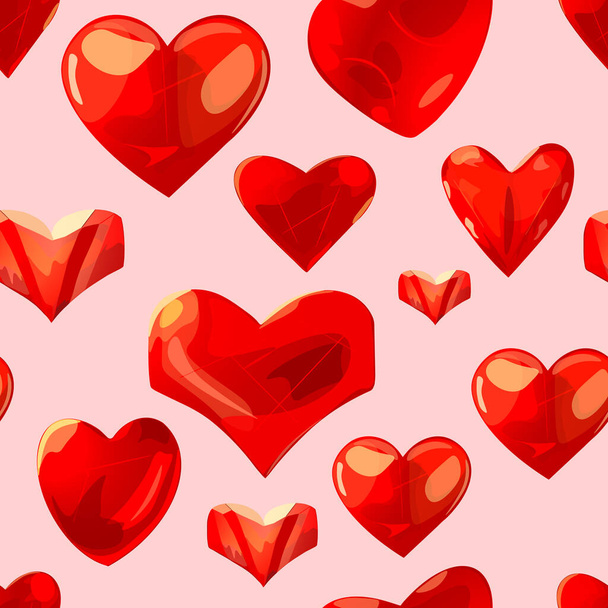 Rojo amor corazones patrón sin costuras. Ilustración de fondo de pantalla con varios corazones. Día de San Valentín textura de fondo de vacaciones, impresión, ropa deportiva, diseñador en blanco - Vector, Imagen