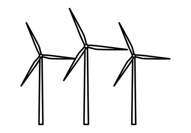 Czarna ikona turbin wiatrowych lub wiatraków. - Wektor, obraz