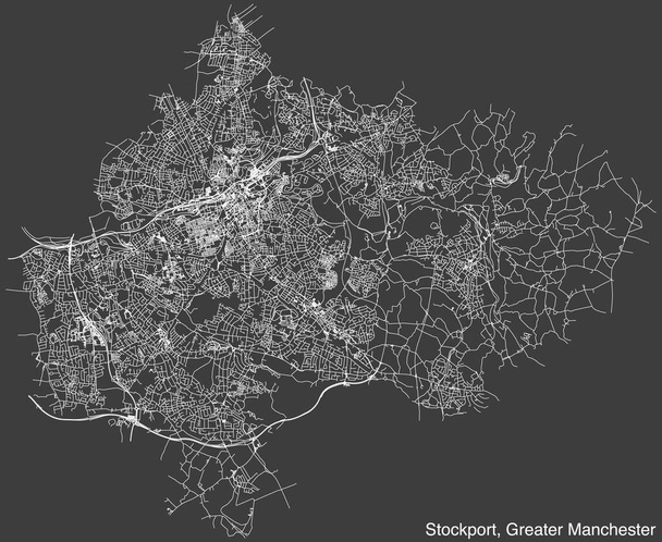 Cartina stradale del METROPOLITAN BOROUGH DI STOCKPORT, MAGGIORE MANCHESTER - Vettoriali, immagini