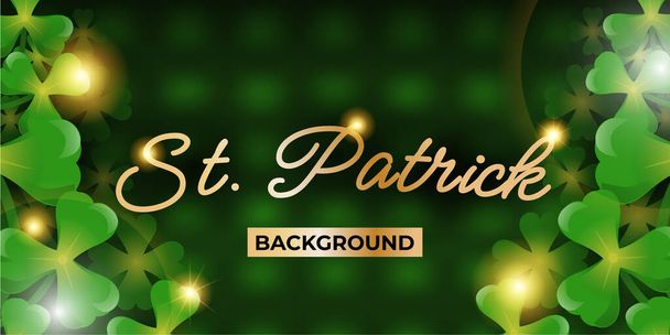 St. Patrick 's Day abstraktní zelené pozadí zdobené listím shamrocku. Párty u Patricka Daye. Abstraktní Hraniční umění design magické pozadí. Širokoúhlý stroužek na černé s kopírovacím prostorem. - Vektor, obrázek