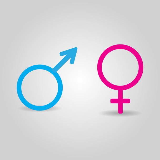 Vector icons of  male and female symbols isolated on grey background. Man and woman sign - Вектор, зображення