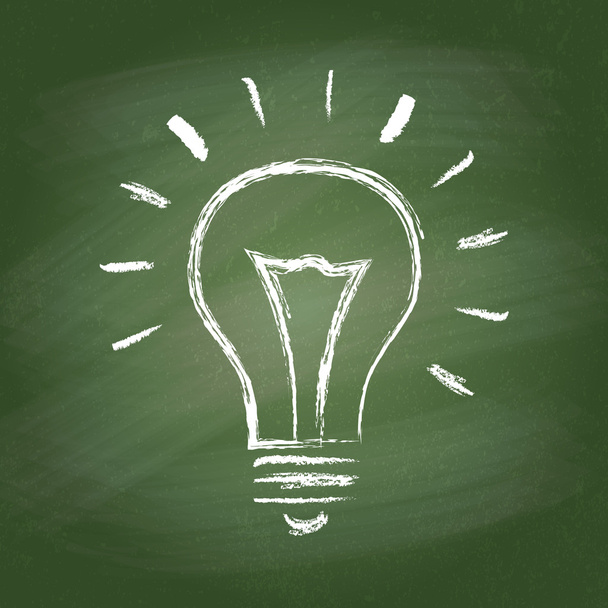 Light bulb vector idee krijt pictogram op groene schoolbord - Vector, afbeelding