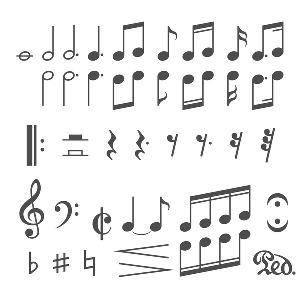 Müzik notlar ve simgeler kümesi vektör - Vektör, Görsel