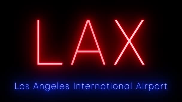 Retro neon merkki, jossa on LAX Los Angelesin kansainvälisen lentokentän kolmen kirjaimen tunniste - Materiaali, video