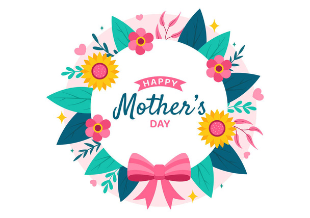 Щасливий День матері Векторна ілюстрація прихильності до дитини та дітей від матерів з квітковою та подарунковою концепцією в дизайні плоского мультфільму - Вектор, зображення
