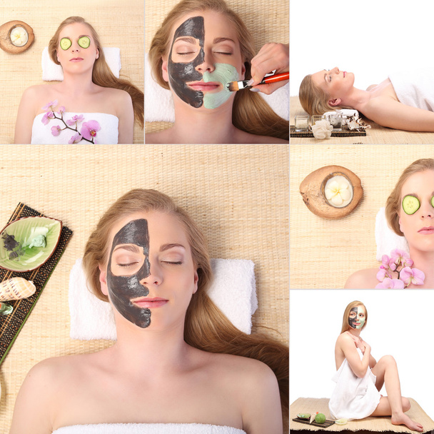 Joven hermosa mujer recibiendo masaje facial y tratamiento de spa
 - Foto, Imagen