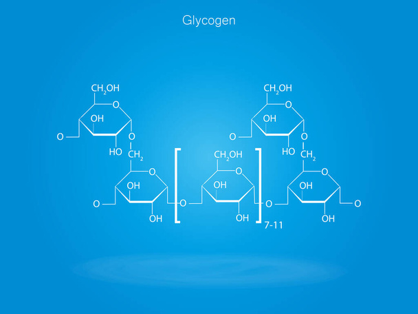 A glikogén kémiai szerkezete kék alapon - Vektor, kép