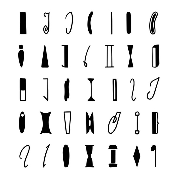 Conjunto de letras I em estilos diferentes. Letras desenhadas à mão. Isolado em fundo branco. Ilustração vetorial. - Vetor, Imagem