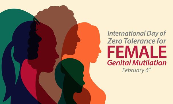 El Día Internacional de Tolerancia Cero para la Mutilación Genital Femenina (MGF) se celebra cada año el 6 de febrero, ilustración vectorial - Vector, imagen