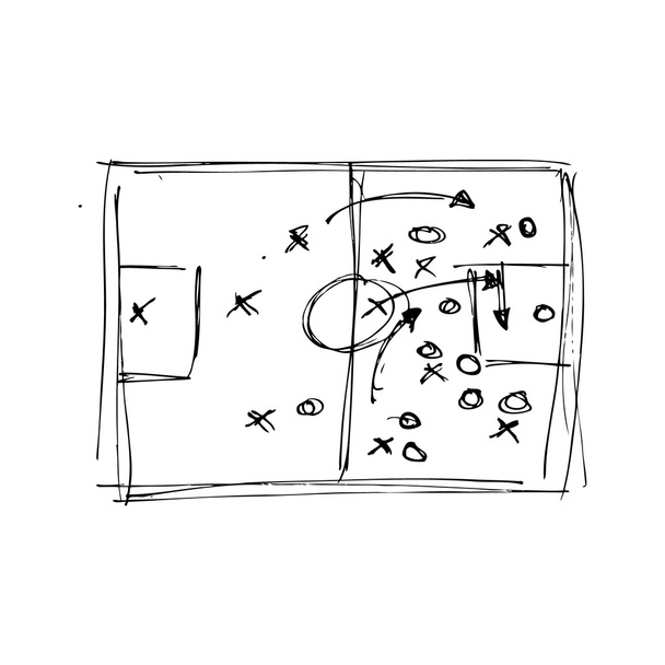Hand getrokken pen en inkt stijl illustratie van voetbal tactiek - Vector, afbeelding