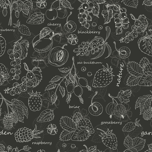 Vector seamless pattern with berries on dark background - Wektor, obraz